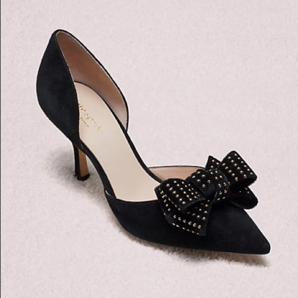 kate spade Black Suede Pointed Toe D'Orsay Pump with Bow